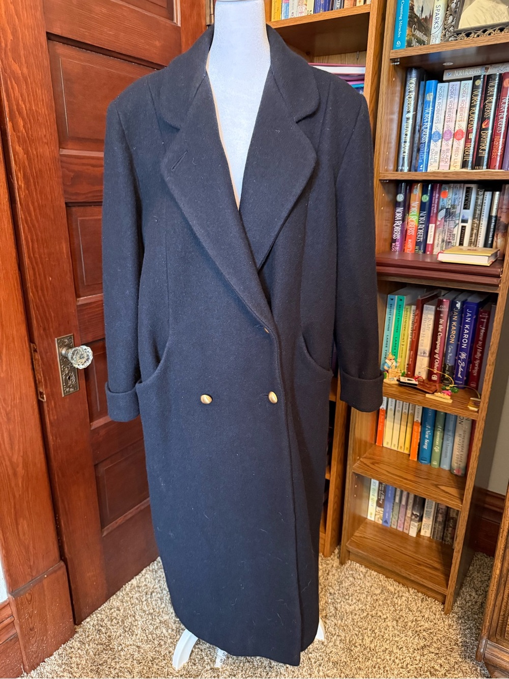 Vtg Worthington Essentials Petite Wool Long Coat 16P Black Double Breasted
USA